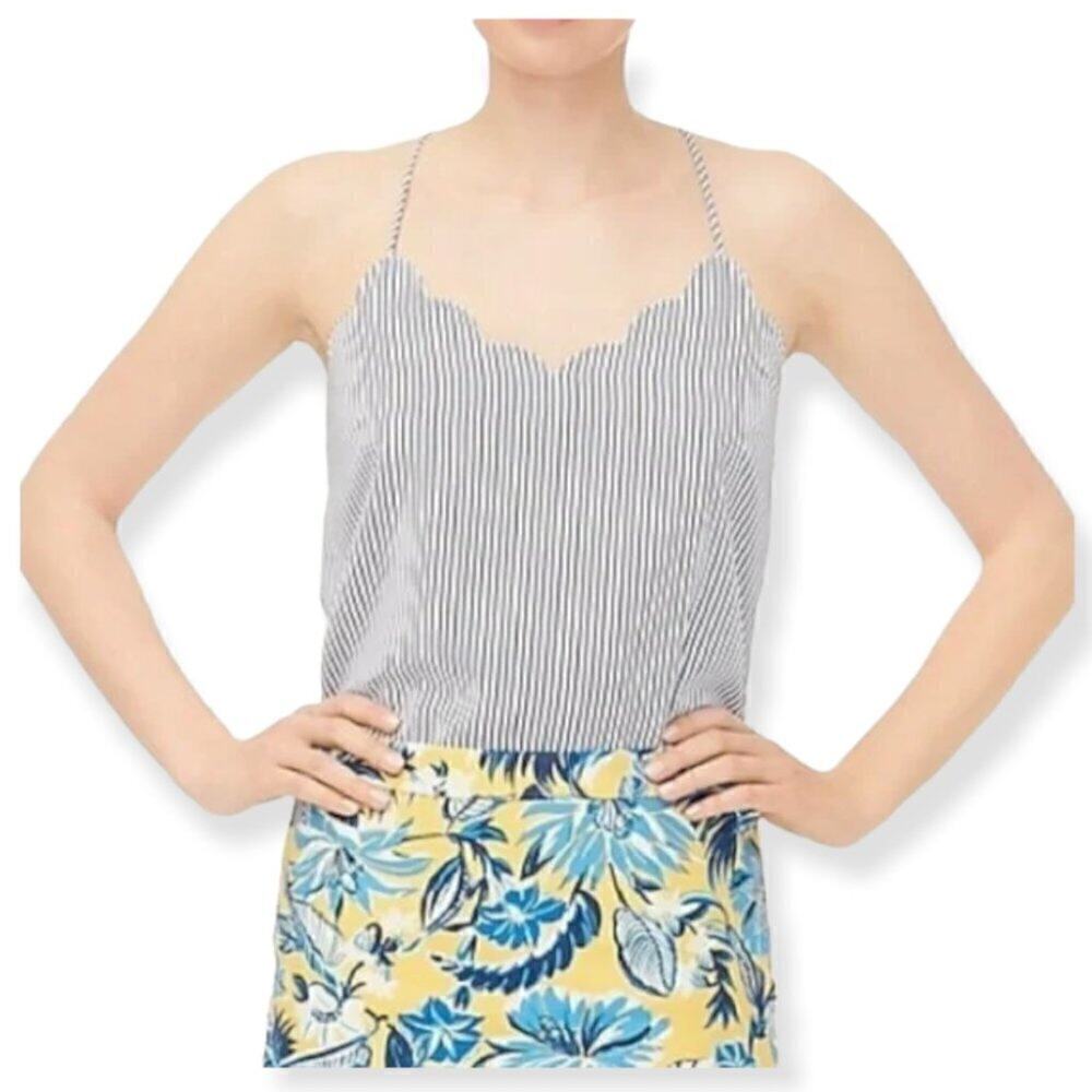 J. Crew Factory Blue and White Striped Scallop-Edge Camisole